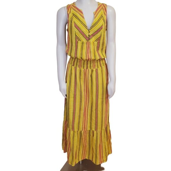 prAna California Dreaming Maxi Dress Organic Cotton Yellow Stripes Sz S colorful - Picture 2 of 9